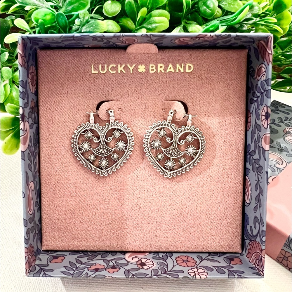 Lucky Brand Detailed Openwork Heart Earrings